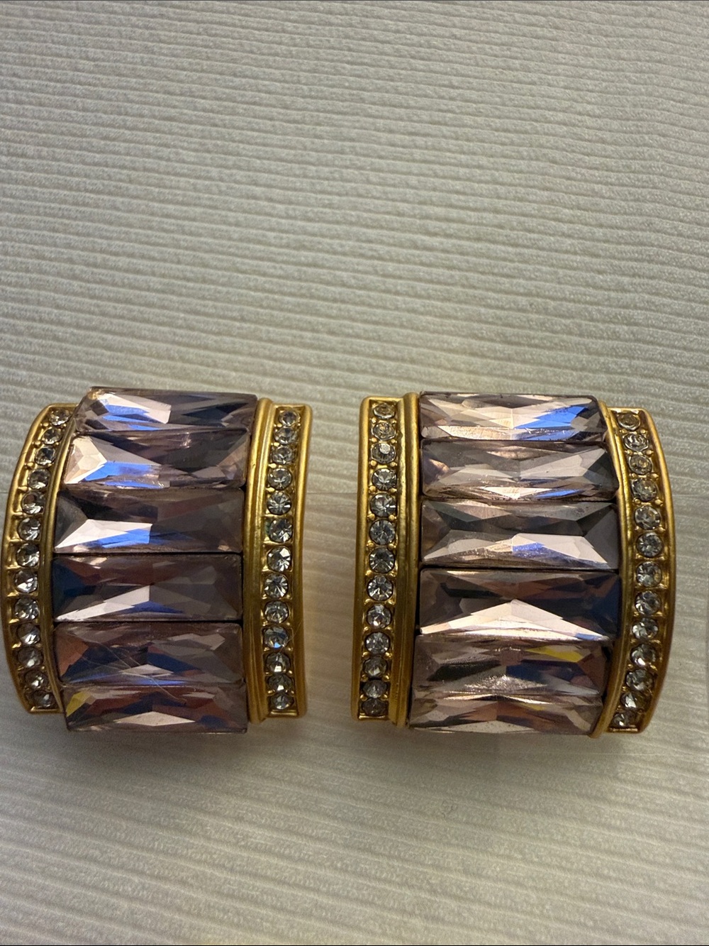 Gold-Tone Lavender Crystal Statement Clip-On Earrings -Stamped?